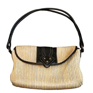 🔖Final Sale- Kate Landry Straw Weave with Chocolate Brown Trim Bag